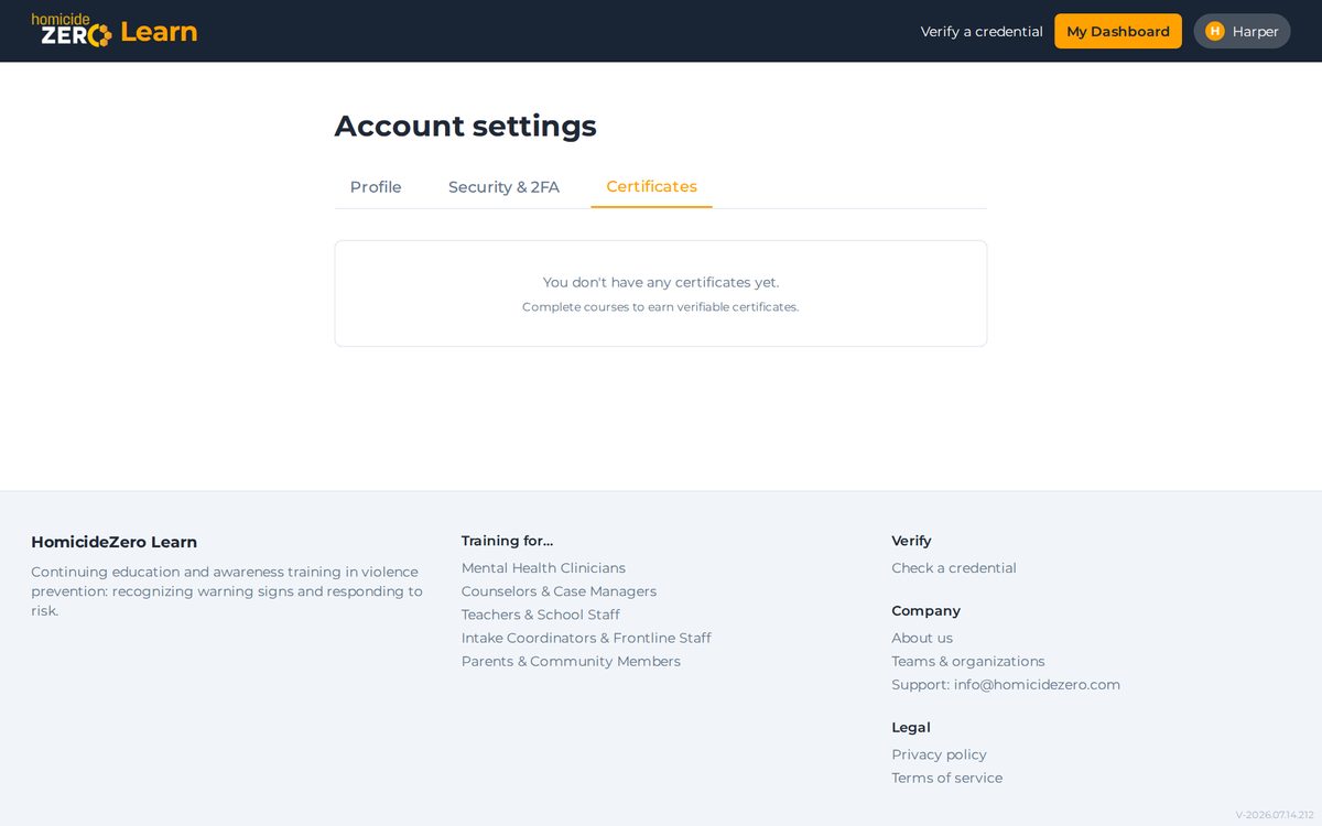 The certificates tab