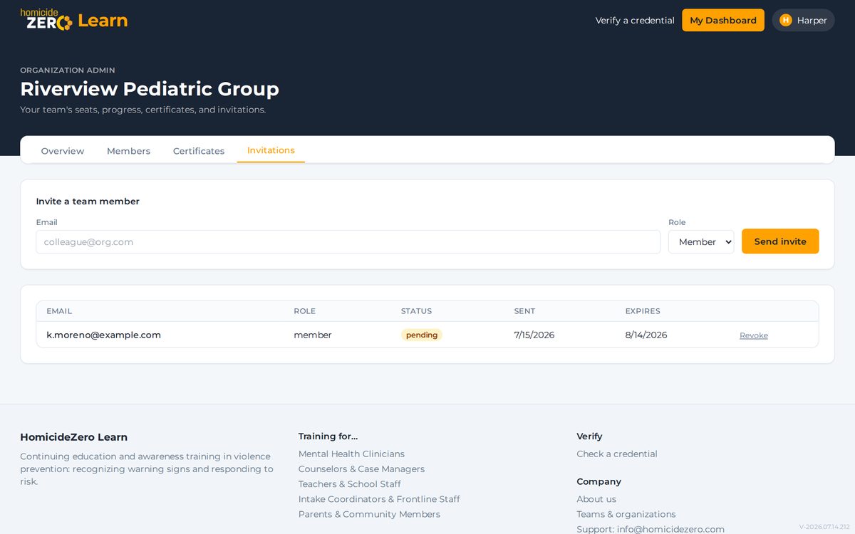 Organization console: Invitations
